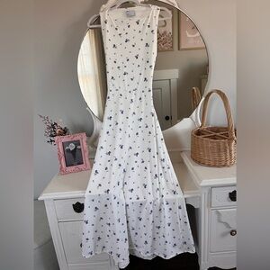 ASOS white floral open back midi dress